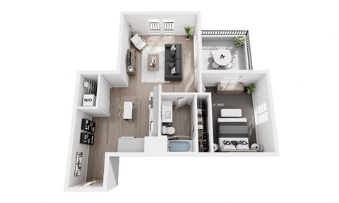 Floor plan for 1 bed, 1 bath, 764 sqft